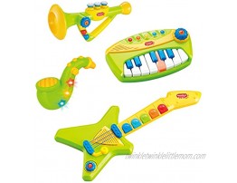 Liberty Imports 4-Piece Band Musical Toy Instruments Playset for Kids Keyboard Guitar Saxophone and Trumpet with Volume Control Green