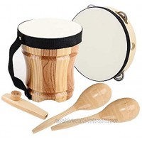 ML.ENJOY Wooden Musical Instruments Toys for Toddlers and Kids with Cube Package Kazoo,Tambourine Kid's Bongo Drum and 2 Maracas,Eco-Friendly Wood Percussion Instruments Set