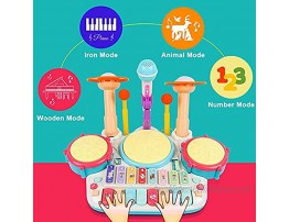 Rabing Baby Musical Instruments Toys 5 in 1 Toddler Drum & Piano Set Kids Electronic Piano Keyboard Xylophone Drum Toys Set with Microphone & Lights Learning Toys Gift for Baby Infant 3 Years Old