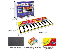Renfox Kids Musical Piano Mats Dance & Learn Keyboard Play Mat with 8 Musical Instrument Sound 5 Play Modes Early Educational Toy Gift for 3+ Years Old Boys Girls kids Toddlers 58” x 24”