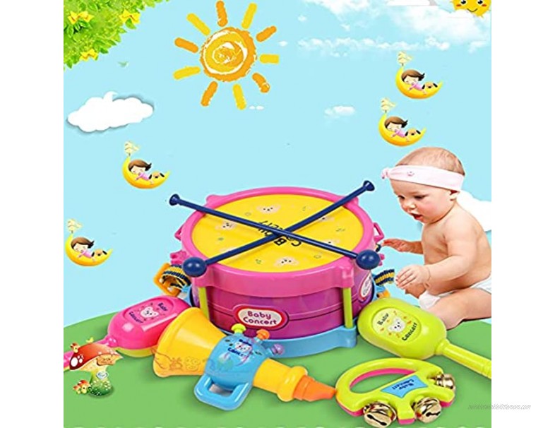 sgh Toddler Musical Instruments Toys 5pcs Kids Baby Roll Drum Musical Instruments Band Kit Children Toy Birthday Gifts for 12 Months Olds Ages 2 3 4 5 Years Boys Girls Children
