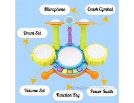 TONZE Drum Set Baby Musical Toys,Musical Instruments Toddler Toys for 1-3 Year Old,Baby Piano Kids Drum Sets with 2 Drum Sticks Microphone Light Educational Toys for 1 2 3 4 5 Year Old Boy Girl Gift