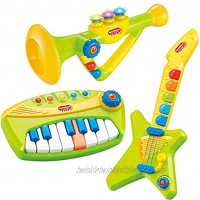 Top Right Toys 3 in 1 Musical Instrument Set Piano Guitar and Trumpet Combo for Toddlers- with Sound Lights and Popular Pre-Recorded Songs