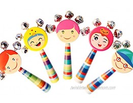 Toyvian 8PCS Baby Wooden Rattle Jingle Bells Smiling Face Stick Shaker Kids Musical Educational Developmental Instrument