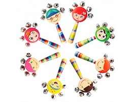 Toyvian 8PCS Baby Wooden Rattle Jingle Bells Smiling Face Stick Shaker Kids Musical Educational Developmental Instrument