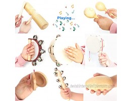 Tuoveek Wooden Musical Instruments Set,Percussion Instrument Kit for Children Babies,Rhythm Device for Preschool Education,Family Band Include Maracas,Tambourine,Castanet,etc,Storage Bag