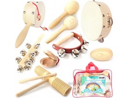 Tuoveek Wooden Musical Instruments Set,Percussion Instrument Kit for Children Babies,Rhythm Device for Preschool Education,Family Band Include Maracas,Tambourine,Castanet,etc,Storage Bag