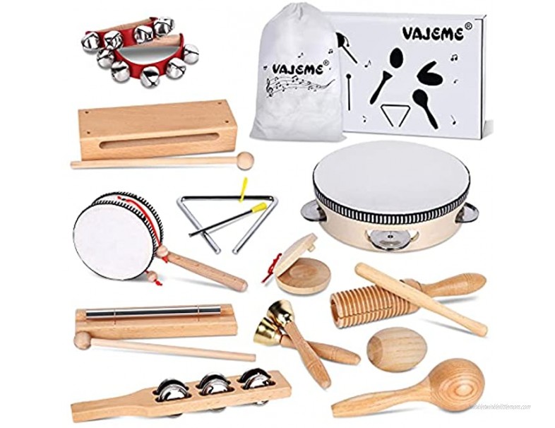 WisaKey Kids Musical Instruments Set Wooden Music Instruments Toys for Kids and Toddlers Age 3-5 with Storage Bag Preschool Educational Music Toys for Boys Girls