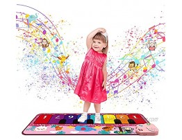 Woby Kids Piano Mat Floor Dance Playmat Toddler Instruments Musical Toys Touch Electronic Keyboard Early Education Toys Gifts with 5 Animal Sounds and Flashing LED Light for Baby Girls Pink