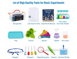 ABirdon Kids Science Experiment Kit with Lab Coat 28 Pcs STEM Educational Toys Gift with Storage Box Scientist Role Play Toy for Boys Girls Age 5-11