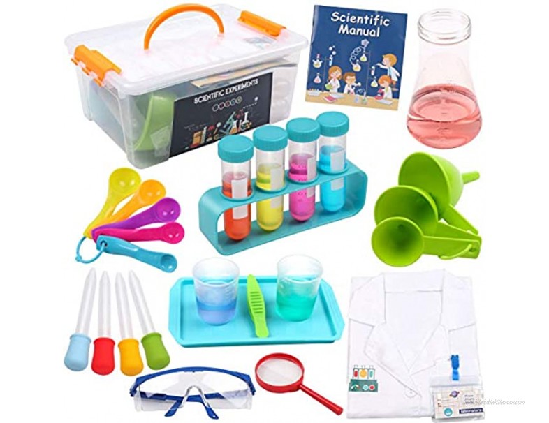 ABirdon Kids Science Experiment Kit with Lab Coat 28 Pcs STEM Educational Toys Gift with Storage Box Scientist Role Play Toy for Boys Girls Age 5-11