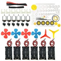 EUDAX 6 set Rectangular Mini Electric 1.5-3V 24000RPM DC Motor with 84 Pcs Plastic Gears,Electronic wire 2 x AA Battery Holder ,Boat Rocker Switch,Shaft Propeller for DIY Science Projects