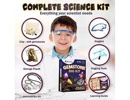 Gem dig kit with 12 Real Gemstones Science kit s for kids Stem activities for kids ages with Excavation Tools Goggles &amp; Storage Bag Keychain Archeology Rock Collection for Kids