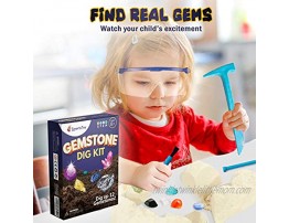 Gem dig kit with 12 Real Gemstones Science kit s for kids Stem activities for kids ages with Excavation Tools Goggles &amp; Storage Bag Keychain Archeology Rock Collection for Kids