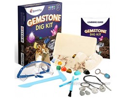 Gem dig kit with 12 Real Gemstones Science kit s for kids Stem activities for kids ages with Excavation Tools Goggles &amp;amp; Storage Bag Keychain Archeology Rock Collection for Kids