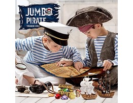 Jumbo Pirate Dig Kit – Pirate Toys for Kids Dig up 12 Pirate Treasures Gemstones Gold Coins – Great Birthday Party Supplies Gifts Idea for Boys & Girls Includes Treasure Chest