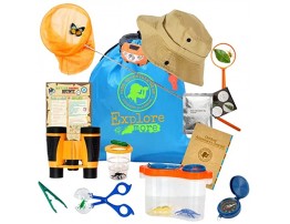 Kids Outdoor Nature Explorer & Bug Catching kit + 3 Activities-Binoculars-Headlamp-Compass-Magnifying Glass-Critter Catcher-Butterfly Net-Camping-Hiking- Adventure Gear Toys Gift Boys & Girls 3-12