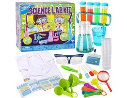 Klever Kits Science Lab Kit for Kids 60 Science Experiment Kit with Lab Coat Scientist Costume Dress Up and Role Play Toys Gift for Kids Christmas Birthday Party