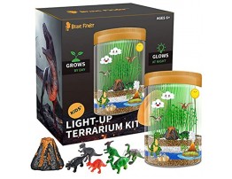 Light-up Dino World Terrarium Kit 6 Dinosaur Toys with Colorful LED on Lid STEM Educational DIY Science Kit Create Your Own Customized Mini Dinosaur World Best Gifts for Boys & Girls Kids Toy
