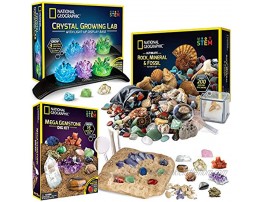 NATIONAL GEOGRAPHIC Geology Bundle 3 Rock Fossil and Crystal Kits Grow Crystals Start a Rock Mineral & Fossil Collection & Dig Up 15 Real Gemstones Great STEM Science Kit for Boys and Girls