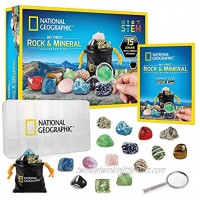 NATIONAL GEOGRAPHIC Rock & Mineral Collection Rock Collection Box for Kids 15 Rocks and Minerals Desert Rose Agate Rose Quartz Jasper Tiger's Eye A Great STEM Science Kit for Boys and Girls