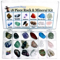 Rock and Mineral Educational Collection & Deluxe Collection Box -18 Pieces with Description Sheet and Educational Information. Limited Edition Geology Gem Kit for Kids with Display Case Dancing Bear