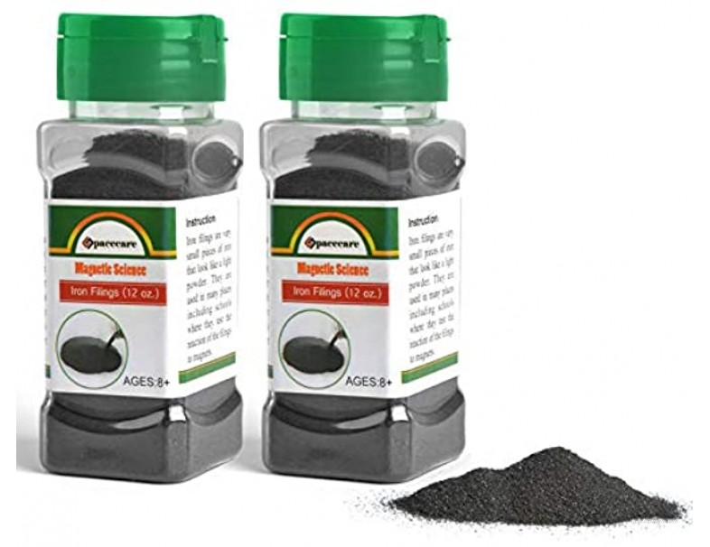 SPACECARE Magnetic Iron Powder Filings for Magnet Education and School Projects 2 Storages Jar 12 Ounces X 2 with Shaker Lids 2 Pack