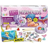 XXTOYS Mermaid Excavation Dig Kit for Kids Sea Mermaid Toys for Party Favor Supplies Science Education STEM Archaeology paleontology Gift for Girls 7 Years Old 12 Oyster Blocks Mermaid Cupcake Topper