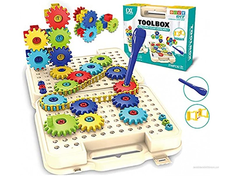 YALAOBAN Gears Gears Gears Toys,216 Pieces Gear Building Block Set,Colorful Gears,Drive Belt Gears,Resources Gears Gears,Science Kits,Child Development Toys for ​Ages 3