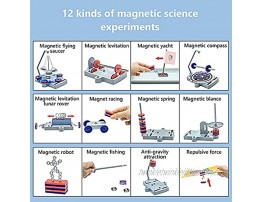 YUNKAIEN 12-in-1magnet Science kit Toys|12 STEM Magnetic Science Experiments|Power The Racer with a Magnet,Levitate a Magnet,Magnetic Yacht & Fishing,Compass Magnets
