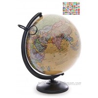 12 Inch World Globe with Metal Stand and Magnifying Glass | Perfect Desk or Classroom Globe for Adults and Children | 2021 Edition Includes Nation Flag Stickers
