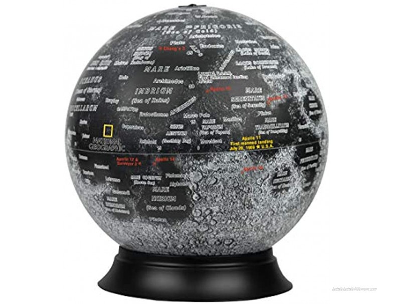 12″Diameter Illuminated National Geographic Moon Globe Removable Cord Touch Light Control Detailed Cartography Made in USA