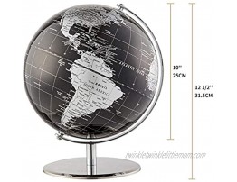 ANNOVA Metallic World Globe Black – Educational Geographic Modern Desktop Decoration Stainless Steel Arc and Base Earth World Metallic Black for School Home and Office 10-Inch