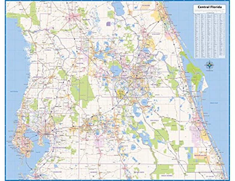 Central Florida Laminated Wall map 67Wx54L