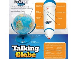 Dr. STEM Toys Talking World Globe with Interactive Stylus Pen and Stand Colorful Map for Early Learning and Teaching Includes Trivia Q&A and Music 9 Inches in Height Ages 6+