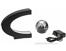 Estefanlo Floating Globe with LED Lights C Shape Magnetic Levitation Floating Globe World Map for Desk Decoration Black-Silver