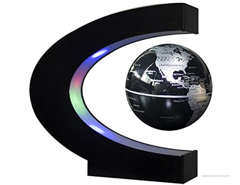 Estefanlo Floating Globe with LED Lights C Shape Magnetic Levitation Floating Globe World Map for Desk Decoration Black-Silver