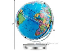 LED Illuminated World Globe w 720 Degree Rotation Range 13 Inch Educational Cartography Map w Chrome-Plated Base Light for Children Home Office