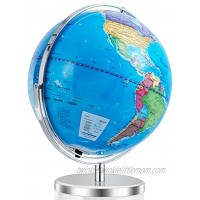 LED Illuminated World Globe w  720 Degree Rotation Range 13 Inch Educational Cartography Map w Chrome-Plated Base Light for Children Home Office
