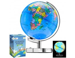 Little Chubby One 13 Inch 9 Inch Dia Illuminated LED World Globe for Kids & Adults STEM Colorful Informative Easy to Read Light Up Globe Lamp with Stand for Learning Education and Night Light