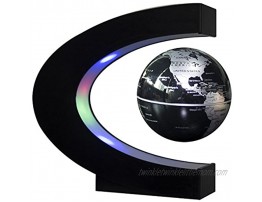 Senders Floating Globe with LED Lights C Shape Magnetic Levitation Floating Globe World Map for Desk Decoration Black-Silver