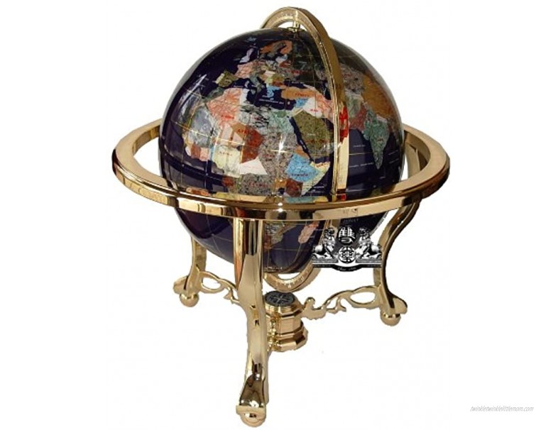 Unique Art 21-Inch Tall Blue Lapis Ocean Table Top Gemstone World Globe with Gold Tripod