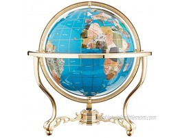 Unique Art 21-Inch Tall Turquoise Blue Ocean Table Top Gemstone World Globe with Gold Tripod