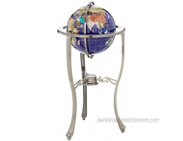Unique Art 36-Inch by 13-Inch Floor Standing Blue Lapis Gemstone World Globe with Silver Tripod