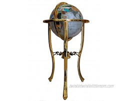 Unique Art 36-Inch by 13-Inch Floor Standing Pearl Ocean Gemstone World Globe with Gold Tripod