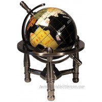 Unique Art 6-Inch by Black Onyx Ocean Mini Table Top Gemstone World Globe with Silver Tripod