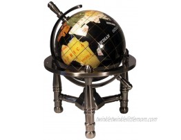 Unique Art 6-Inch by Black Onyx Ocean Mini Table Top Gemstone World Globe with Silver Tripod