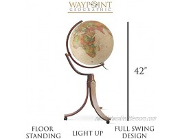 Waypoint Geographic Light Up Floor Stand Emily Globe 42 Tall Decorative Illuminated Antique Ocean Style Standing Floor Globe 20 Diameter Globe with Gyromatice Mounting Up to Date World Globe