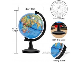 Wizdar 4'' World Globe for Kids Learning Educational Rotating World Map Globes Mini Size Decorative Earth Children Globe for Classroom Geography Teaching Desk & Office Decoration-4 inch