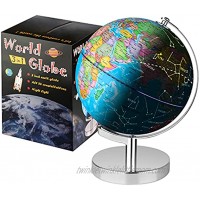 Wizdar Illuminated World Globe for Kids' Learning 3 in 1 Interactive Earth Globes with Stand Educational Globe with Political Map Constellation Globe Toy LED Desk Night Light 8 Inch